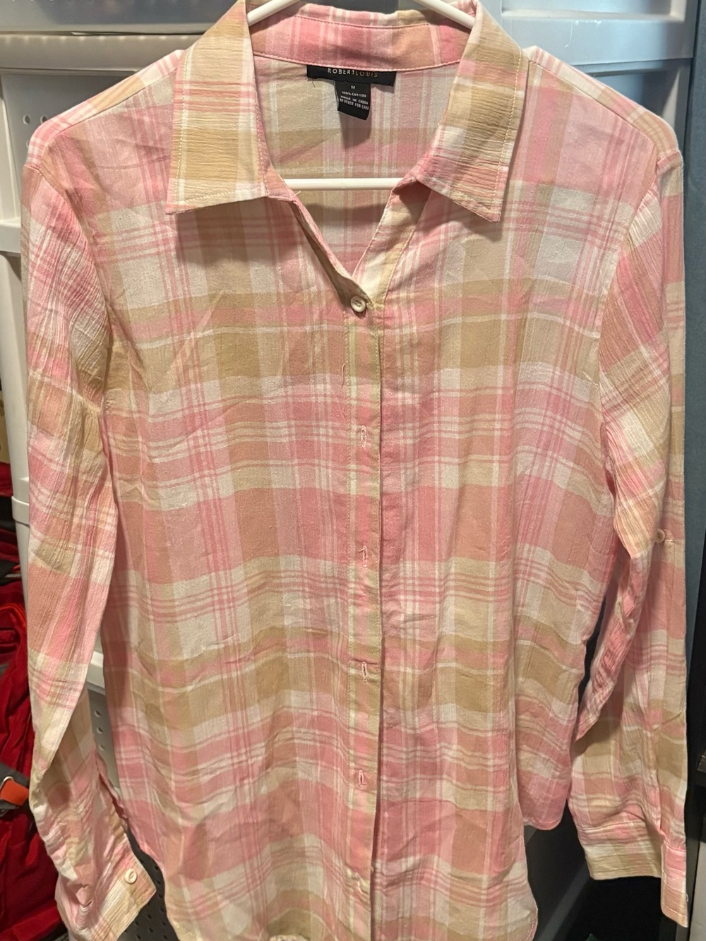 Robert Louis Pink and Tan Plaid Cotton Button Shirt